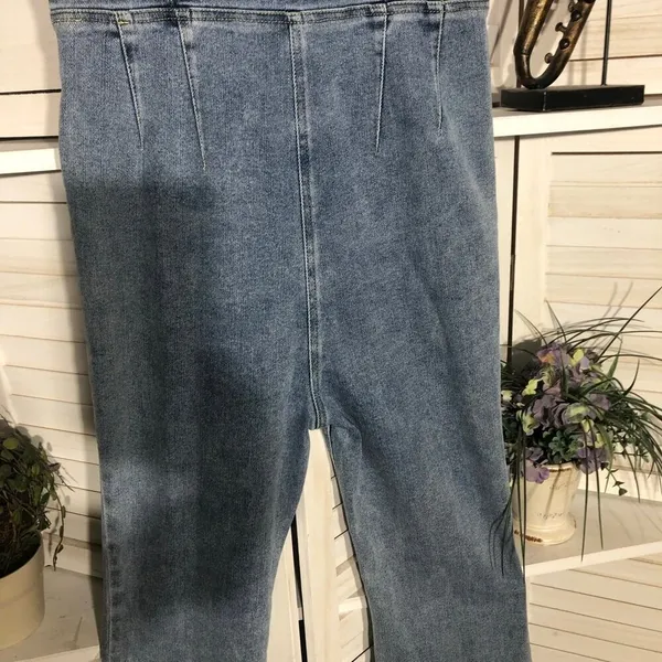 Emory Park Y2K denim jumpsuit bell-bottoms blue zip sexy fitted look groovy hippie boho M - Image 16