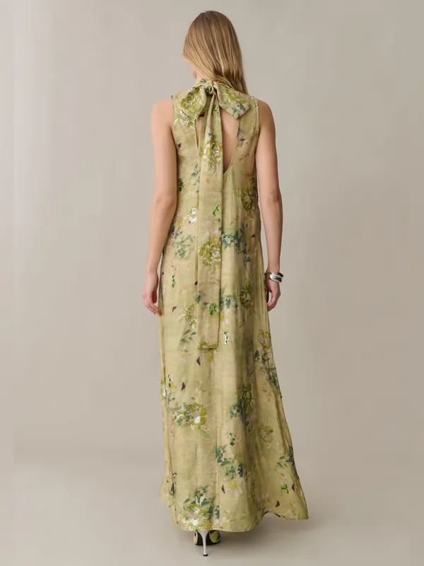 NWT Few Moda o.p.t Naia Dress size XS Maxi Green Sequin Mariposa Floral - Image 4
