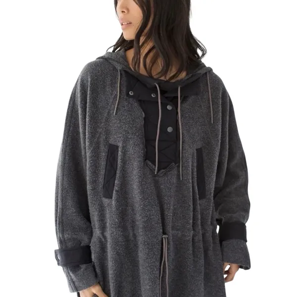 Free People We The Free Gray & Black Sadie Surplus Slouchy Longline Fleece Sweatshirt Jacket Top Medium - Image 2