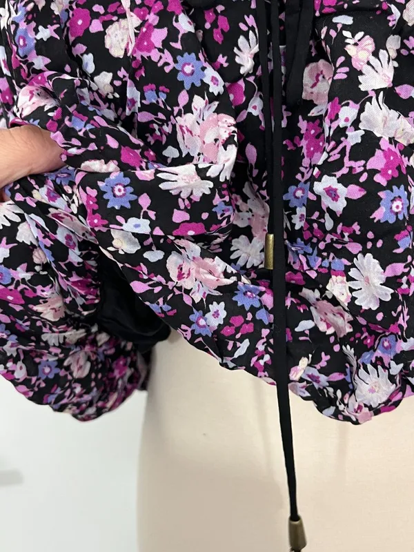 Free People Small Floral Print Drawstring Bubble Hem Crop Top - Image 8