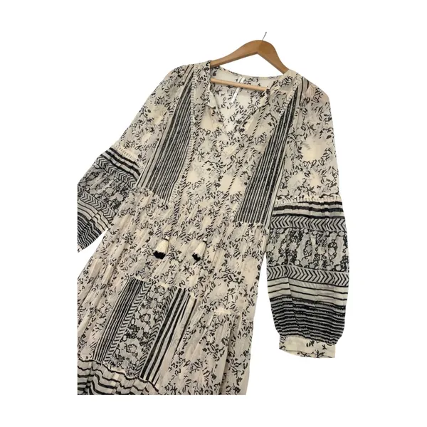 By Anthropologie Talulah Tiered Midi Dress Womens Small Beige Sheer Peasant Boho - Image 6