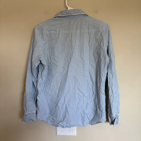 Lauren Ralph Lauren Sz S Button-Front Pajama Shirt Blue Striped Cotton Comfort‎ - Image 5