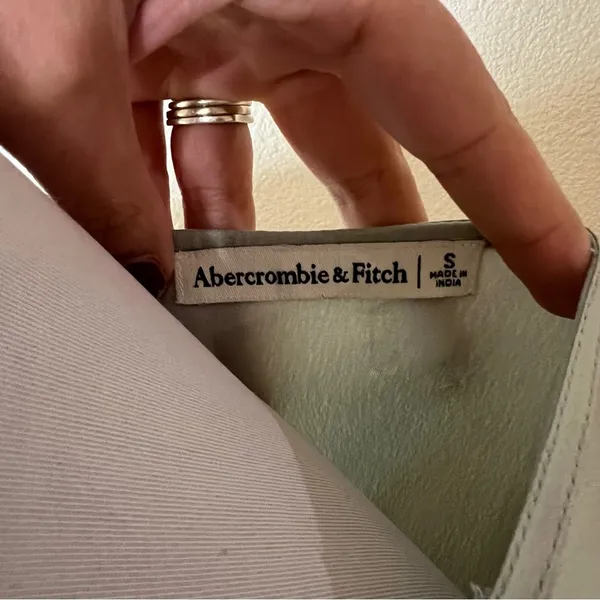 Abercrombie & Fitch Silver Sage Green Tie Front Satin Peplum Blouse SMALL - Image 4