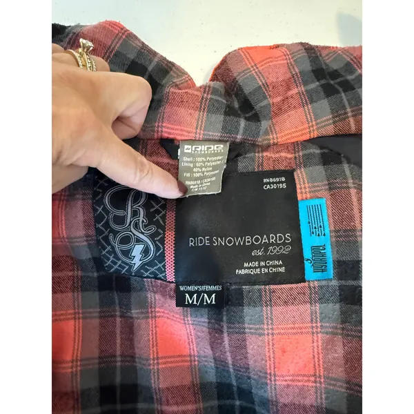 Ride‎ Snowboards Women Ski Snowboard Jacket Coral Plaid Lined Medium Waterproof - Image 2