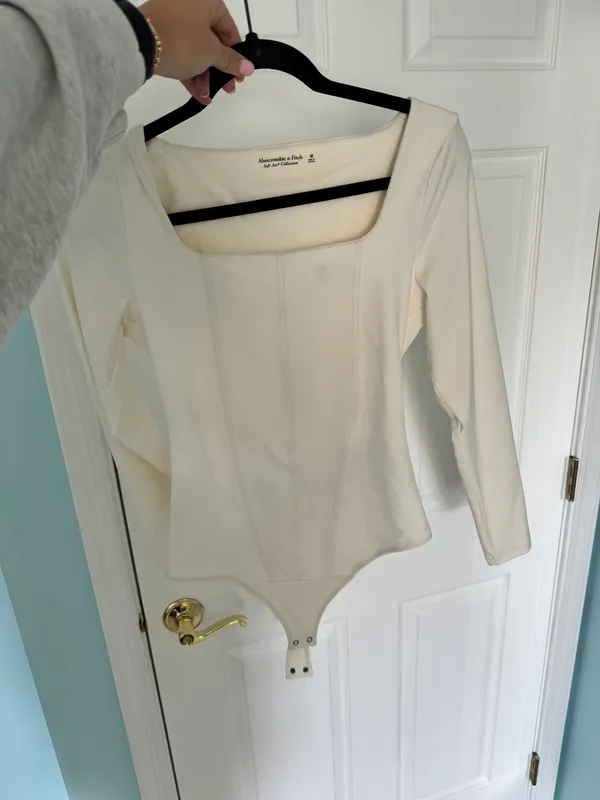 Abercrombie Long Sleeve Cotton Modal Square Neck Corset Bodysuit - Image 2