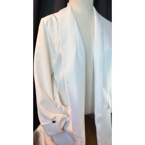 Apt. 9 Womens White Open Front Shawl Collar Blazer 3/4 Sleeve Size Medium - Image 2