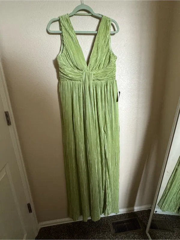 Lulus Melitta Lime Green Plisse Sash Maxi Dress Sz L NEW Formal Gown - Image 2