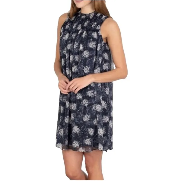 Joie Ruffle Neck Printed Mini Dress | Navy Tan | Medium - Image 17