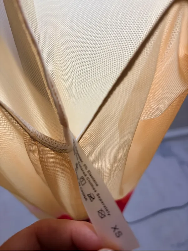 Sheer Cream Slip Dress with Red Hem Accent - Image 5