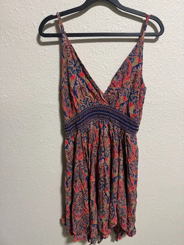 Miss Me Paisley Smocked Waist Handkerchief Hem Mini Dress‎ Red Blue Size Medium - Image 8