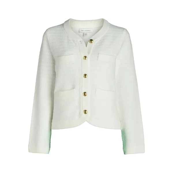 Free Assembly Womens Sweater Cardigan XS Cream Welt Pocket Lightweight Classic - Image 4