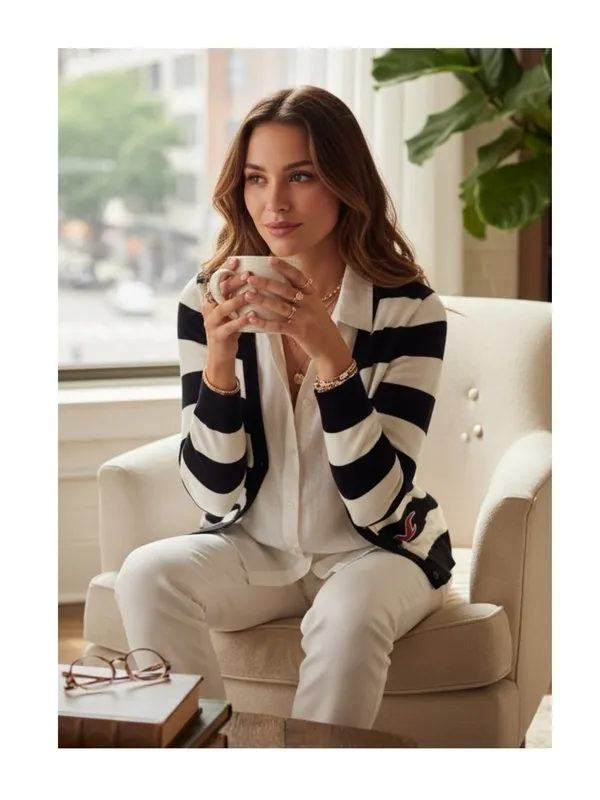 Hollister ★ Varsity Collegiate Rugby Stripe Cardigan Sweater ★ Navy White ★ S - Image 2