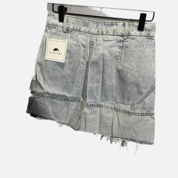 Jue & Seluena Light Wash Denim Pleated Hem Mini Skirt Size M‎ Elephant Tag Y2K - Image 3