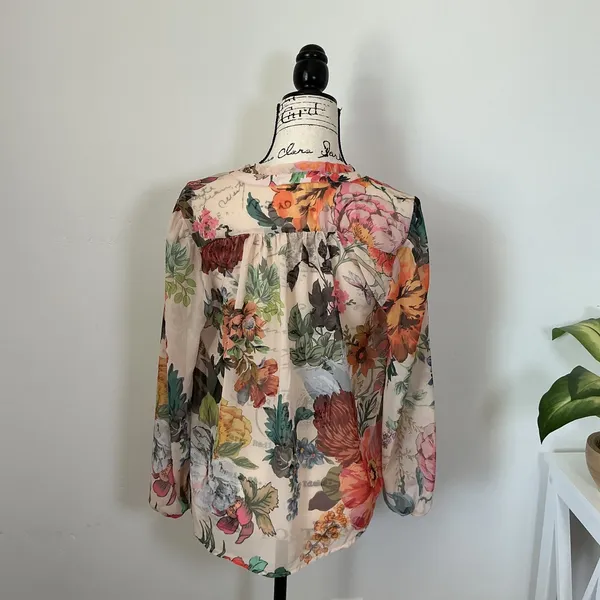 Anthropologie Fig + Flower Floral Print Button Down Long Sleeve Blouse Small S - Image 3