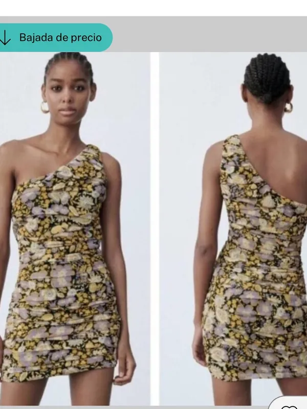 ZARA One-Shoulder Ruched Mini Dress in Yellow and Purple Floral - Image 3