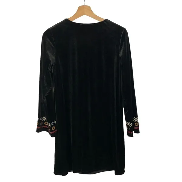 THML Black Velvet Floral Embroidered Long Sleeve Mini‎ Dress S - Image 2