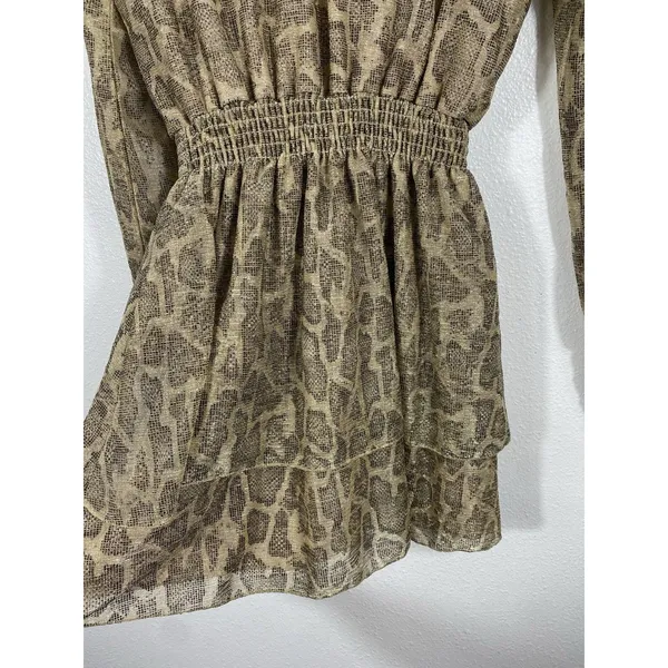 SHOW ME YOUR MUMU Russo Python Gold Shimmer Tiered Ruffle Mini Dress Sz S - Image 9