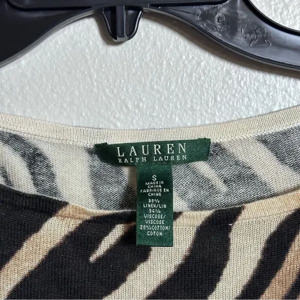 Lauren Ralph Lauren Women Zebra Striped 3/4 Sleeve‎ Top Sweater size Small. - Image 4