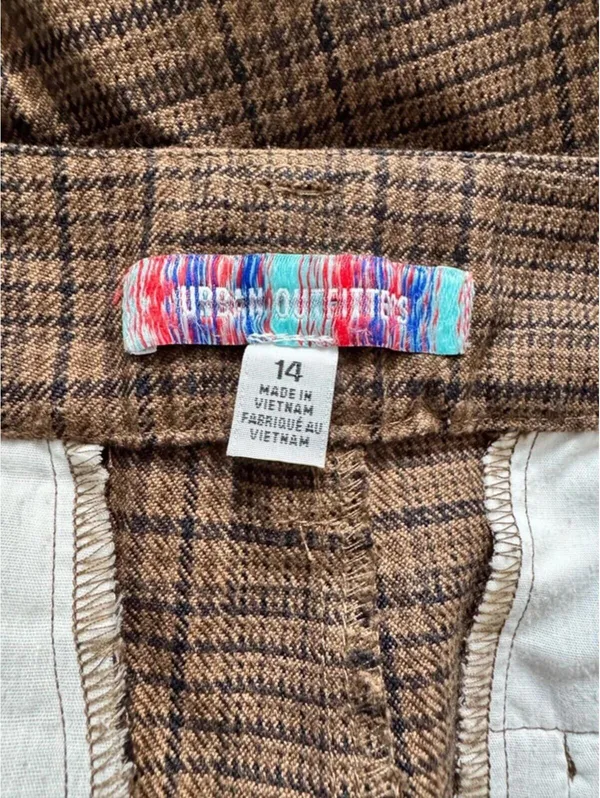 Urban Outfitters Brown Plaid Flare Pants Size 14 Y2K High Rise - Image 3