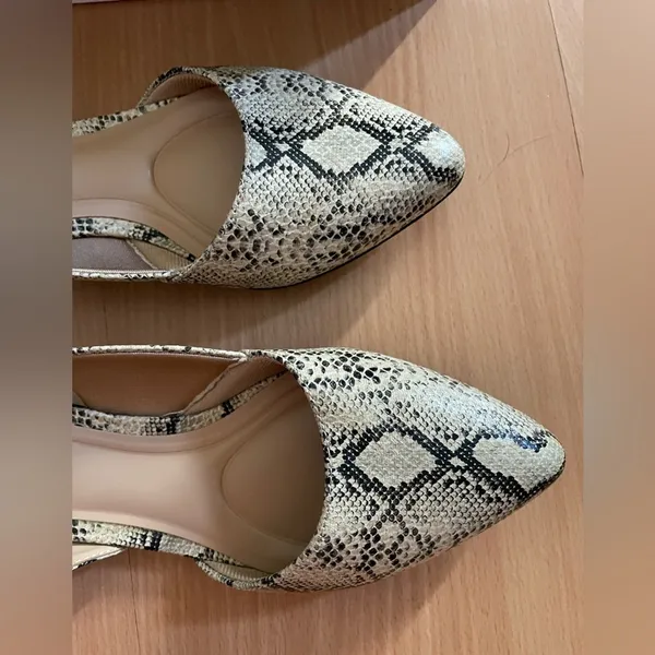 Abella Beige Snakeskin Slingback Flats Black Size 6 - Image 5