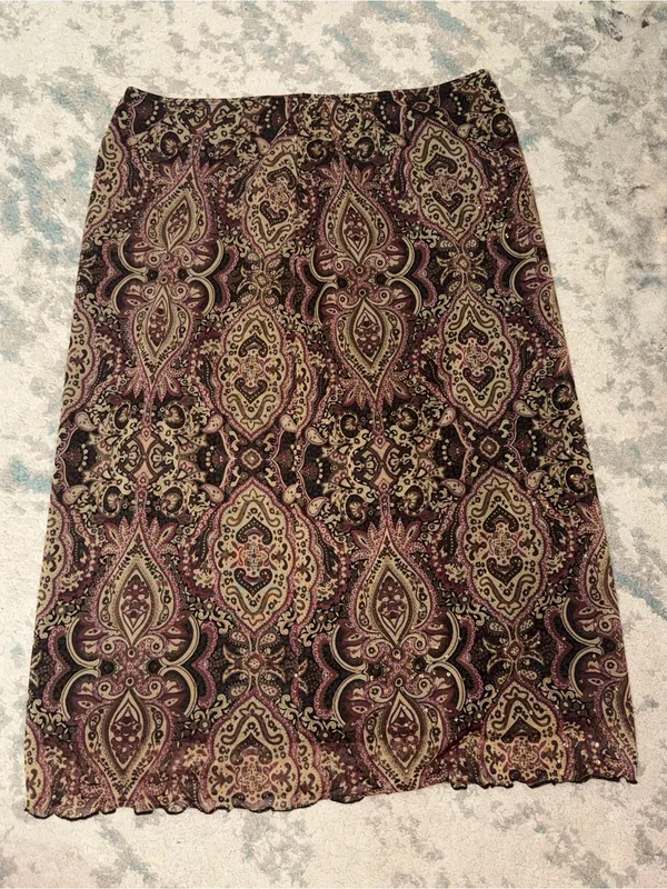 A Byer Y2K Paisley Ruffle Hem Skirt Gold Rhinestone Embellished Medium - Image 2
