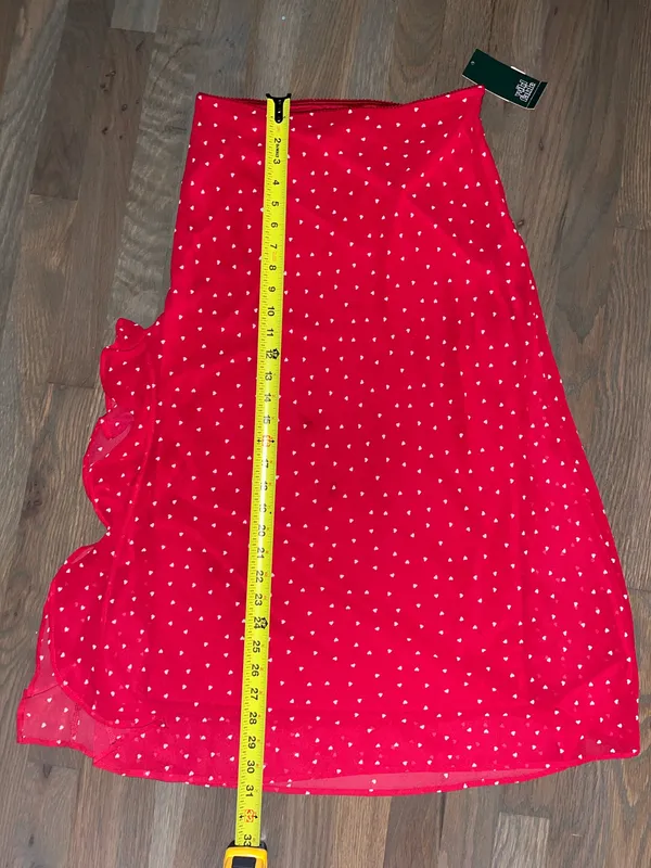 A New Day NWT Wild Fable Red Heart Print Ruffle Midi Skirt XS Coquette Romantic - Image 6