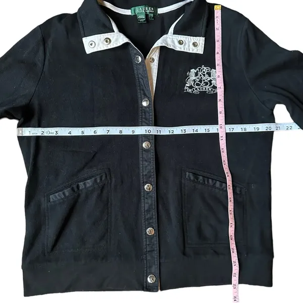 Lauren Ralph Lauren Womens Size Large Black Embroidered Logo Cardigan - Image 3
