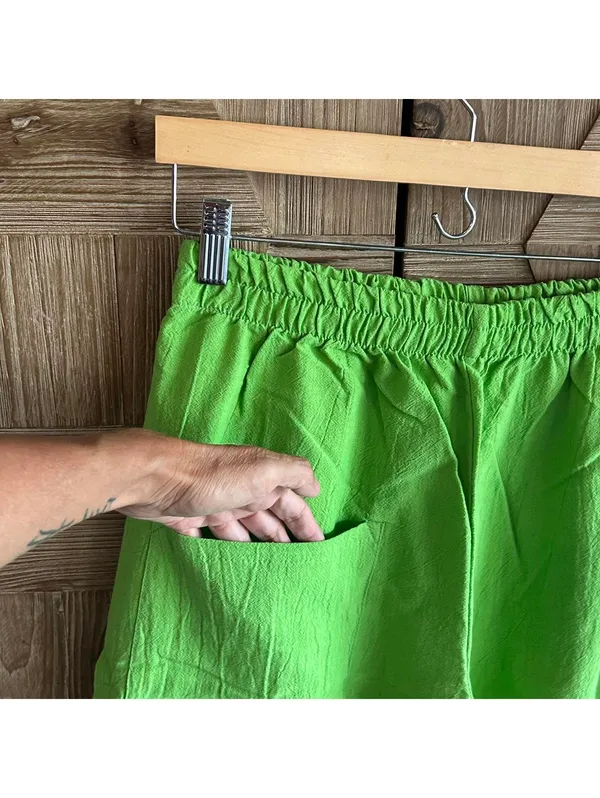 B'Gauze Women's Green Cotton Gauze Harem Pants L/XL NWT Boho Ankle Tie Pocket - Image 3