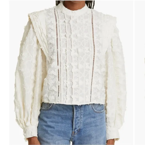 FARM RIO Star‎ 3D Embroidered Blouse in Off White - size S - Image 8