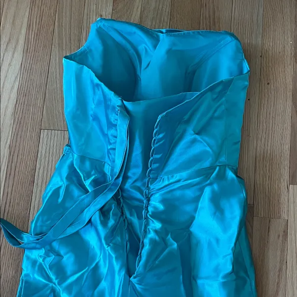 Formal Gown Womens 6 Blue Satin Strapless Slit Dress Evening Bridesmaid Wedding - Image 6