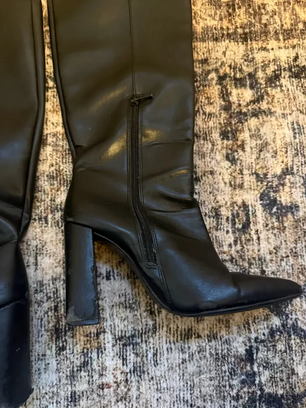 ZARA Black Knee-High Leather Boots - Image 5