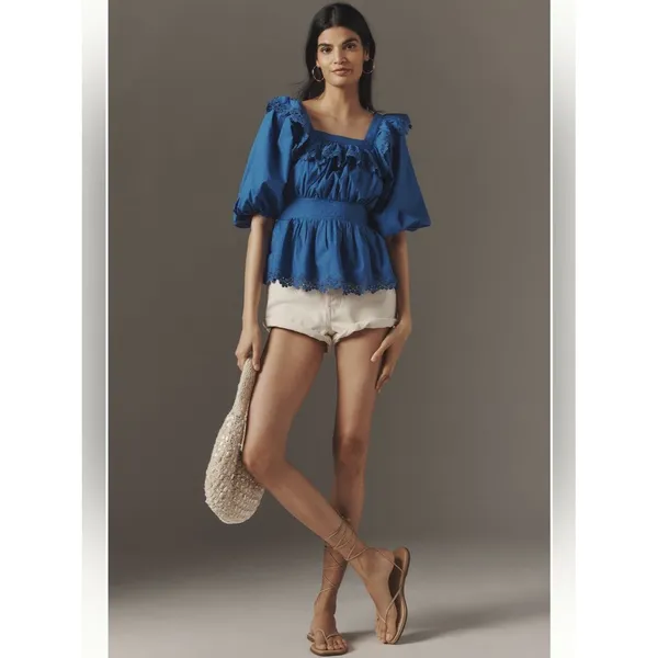 Anthropologie Maeve Peplum Eyelet Blouse - Image 3