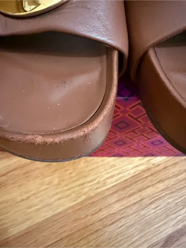 TORY BURCH Patos Disc Nappa Leather Platform Slide Sandals Size 7 M Burnt Cuoio - Image 3
