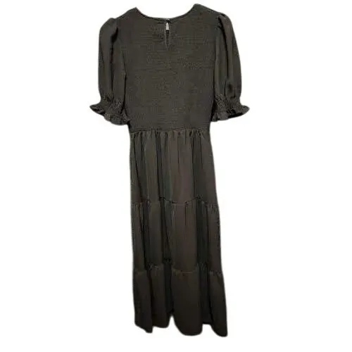 Black Smocked Tiered Maxi Dress Puff Sleeve Womens Dress‎ - Image 2