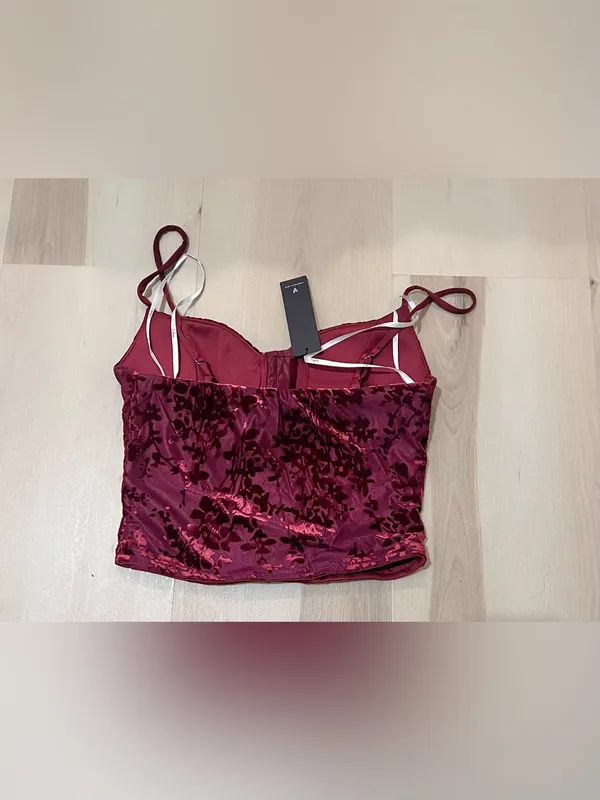 Lulus NWT Women Small Red Floral Velvet Corset Top Vampire Whimsigoth Romantic - Image 6