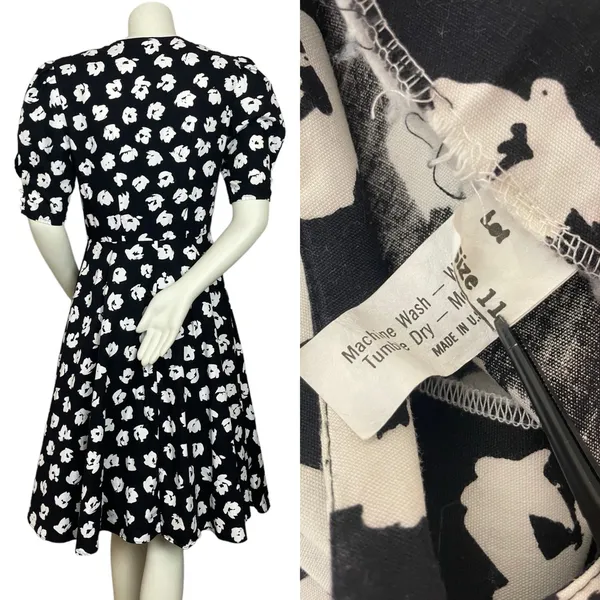 Vintage‎ Dress Floral Party Puffed Sleeves 1980s Flared Skirt Princess Seams - Image 3