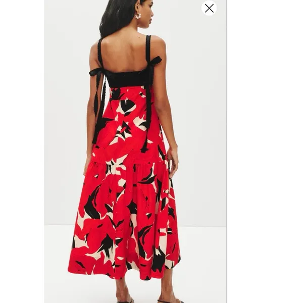 AMUR Black Red Slena Tie Back Floral Print Side Cut-Outs Square Neck Dress sz 8 - Image 4