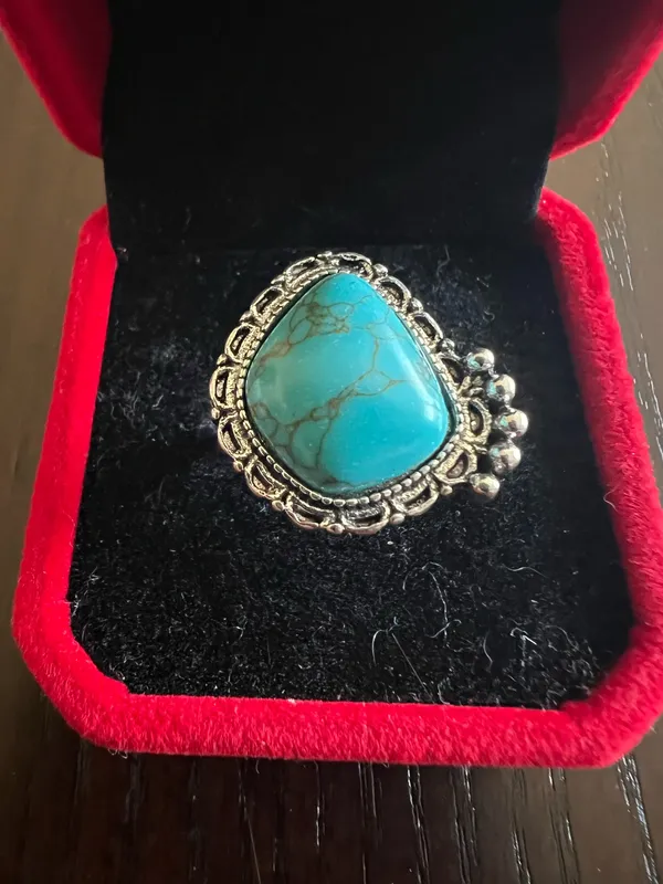 Boho Turquoise Intricate Cut Gemstone Boho Statement Ring Size 6 NWT Blue - Image 2