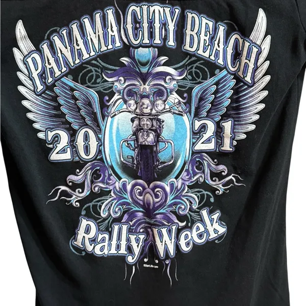 Panama City Beach 2021 Rally Week Biker Short Sleeve Short Sz S Orange Black‎ - Image 6