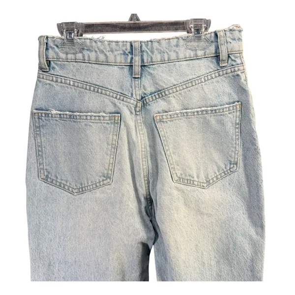 Zara Button Fly Straight Leg Jeans Womens 2 Blue Light Washed Denim Raw‎ Hem - Image 5