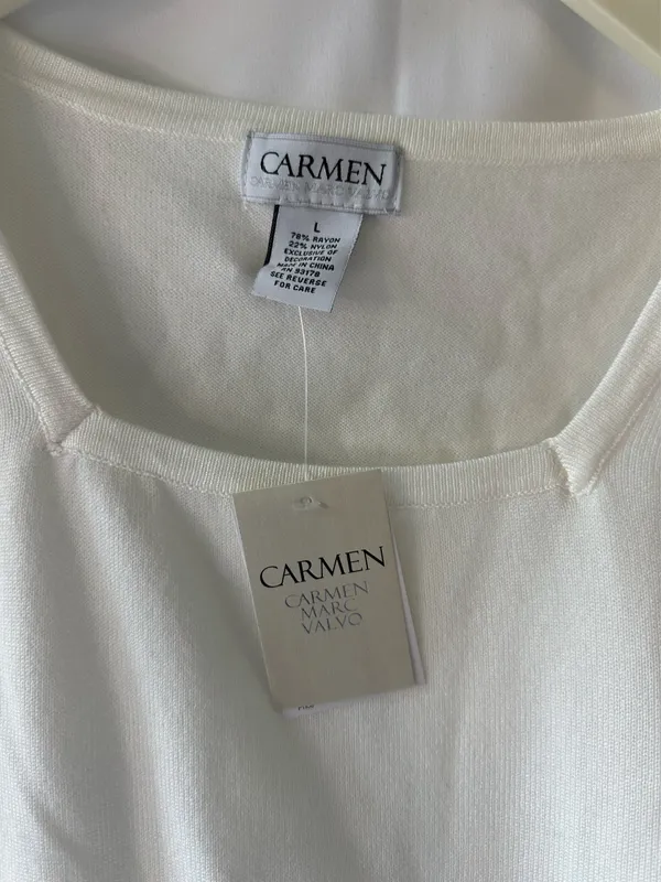 Carmen Marc Valvo Women's White Embellished Knit Square Neck Top Size L NWT - Image 2