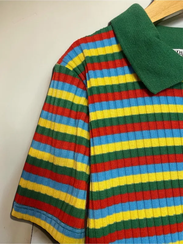 ZARA Multi-Colored Striped Ribbed Knit Polo Zip-Up Shirt Size M - Image 8