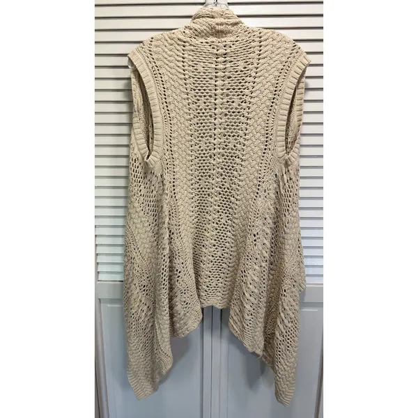 INC Beige Open Knit Shawl Neck Open Cardigan Sleeveless Size 1X Boho - Image 4