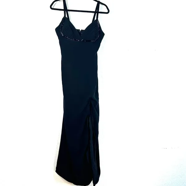 Niteline 6 floor-length black slip gown beaded formal wedding guest ball gala - Image 2