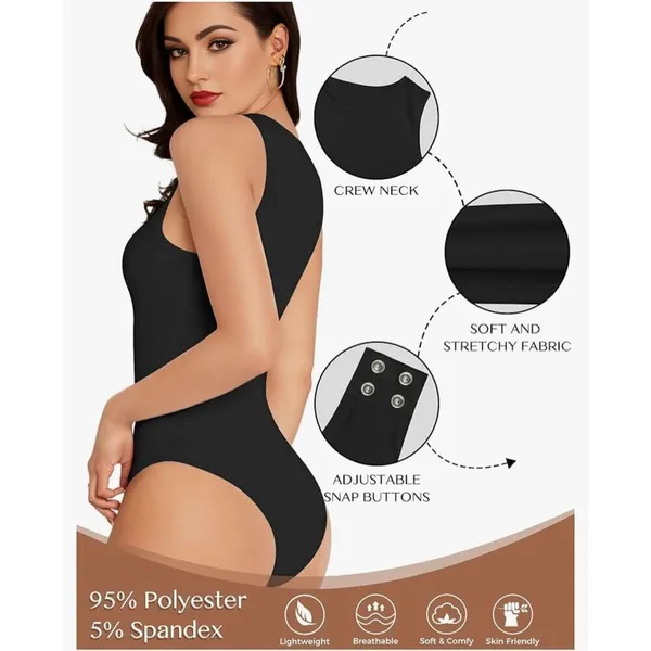 NEW Black Crew Neck Sleeveless Bodysuits Racerback Leotard S - Image 2