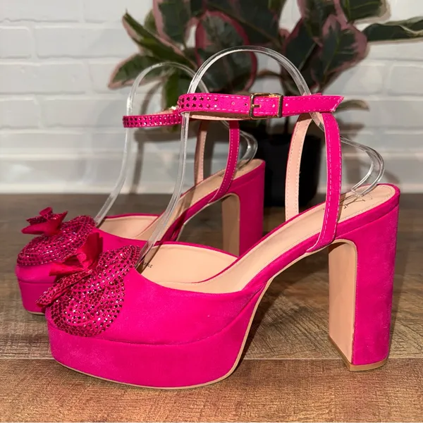 New York & Company Raya Rhinestone Flower Platform Heels Pump Size 9 - Image 6