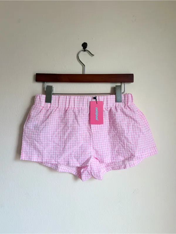 NWT Edikted Pink Gingham Cotton Blend Shorts - Image 3