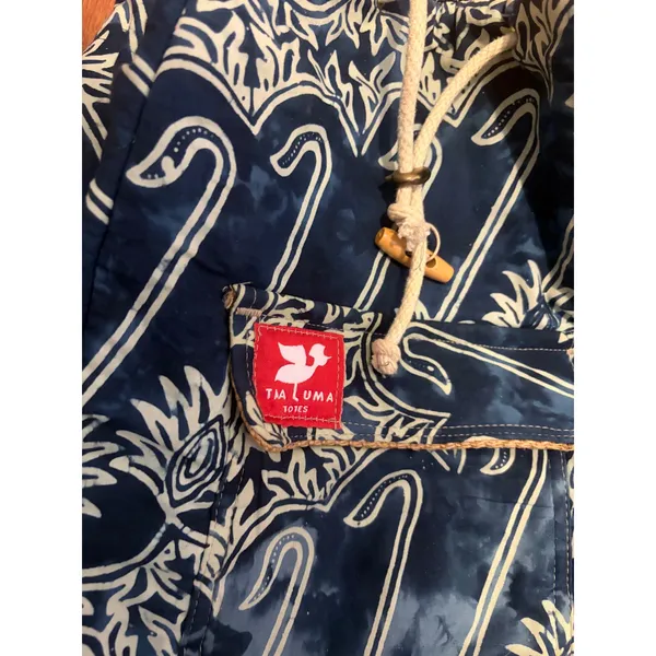 Taaluma Totes Backpack Boho Blue Batik Straw Accent Drawstring Toggle‎ OS - Image 4