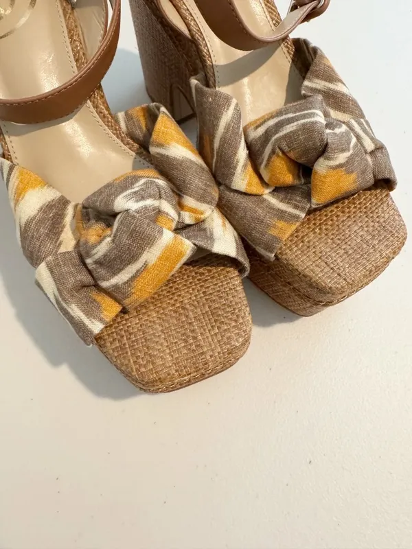 Sam Edelman Theresa Sandals Size 8 Gray Linen Multi‎ Strap Platform Vacation - Image 5
