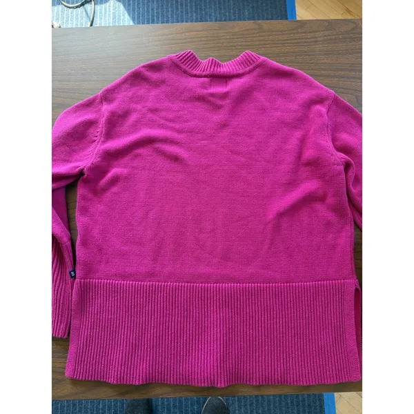 GAP Womens Fuchsia Pink Ribbed Hem Crewneck Sweater‎ Size Medium Side Slit Knit - Image 7
